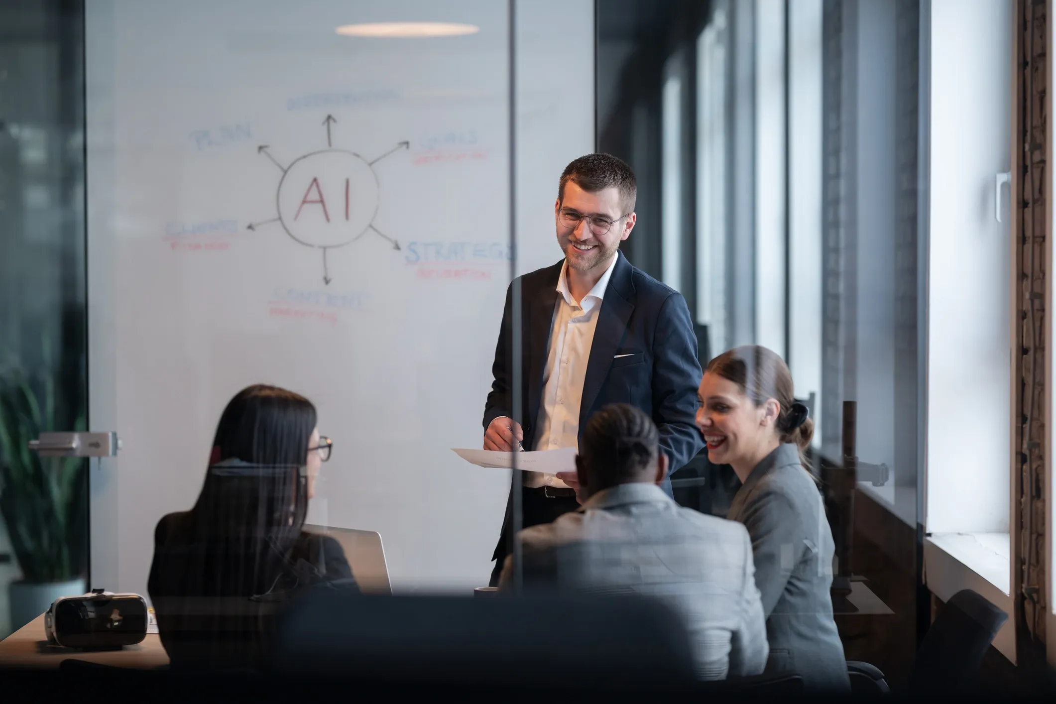 Team discussing artificial intelligence in a meeting